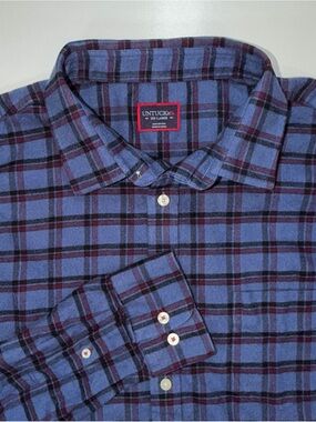 UNTUCKit Flannel Cotton Shirt Long Sleeve Blue Plaid Button Front Mens XXL